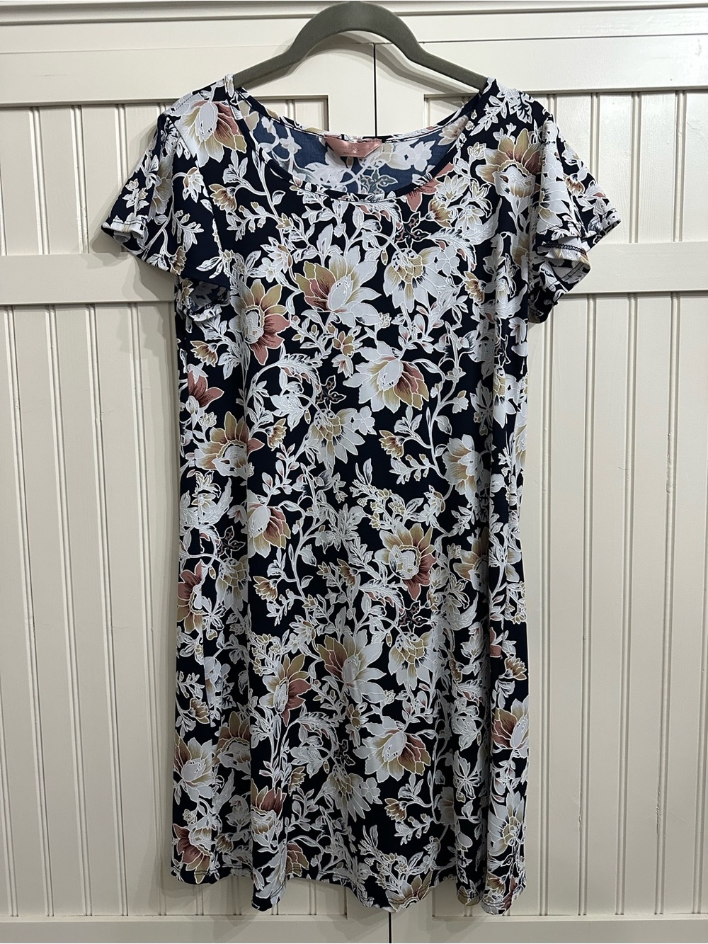 SJS Navy Floral Short-Sleeve Swing Dress